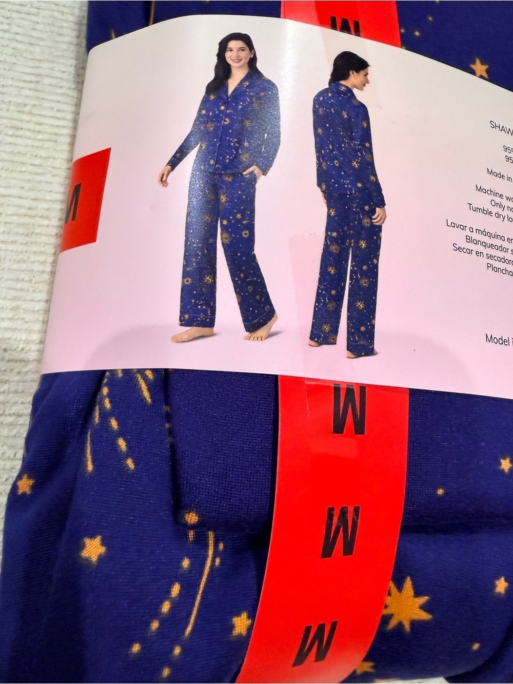 NEW-Room Service Women's Shawl Collar Lounge Pajama Set Blue Celestial Star/Moon - Picture 8 of 14